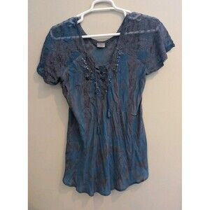 Whimsical Goth Core Fairy Black Blue Embroidered Sequin Renaissance Tunic Plus